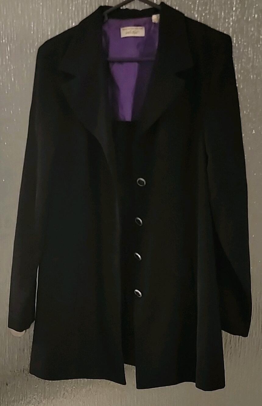 lord & taylor - chic Women's Black Mid-Length Lined Overcoat Size 12!